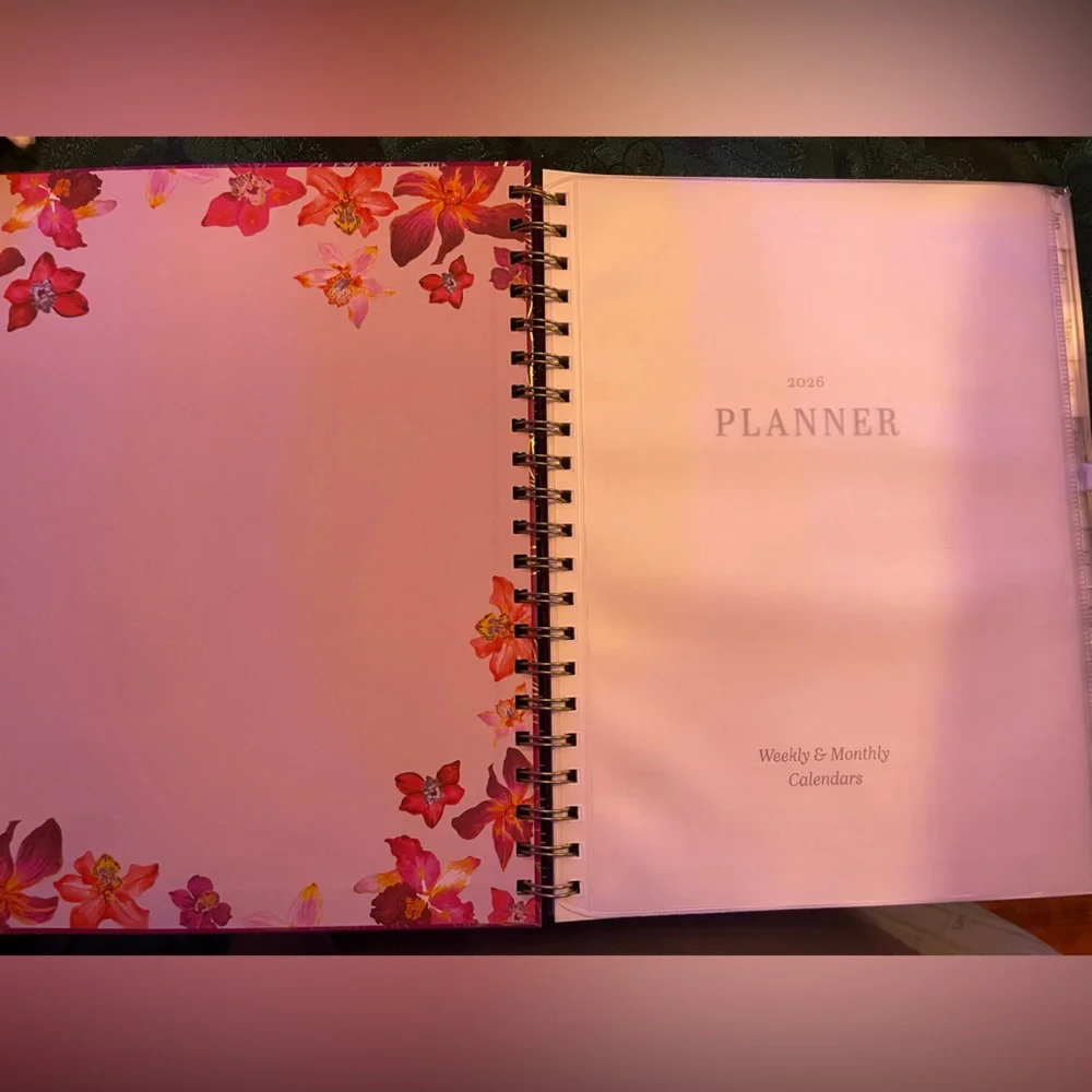 Hardcover Large 2026 Organizational Planner, Beautiful Red Gold Foil Floral